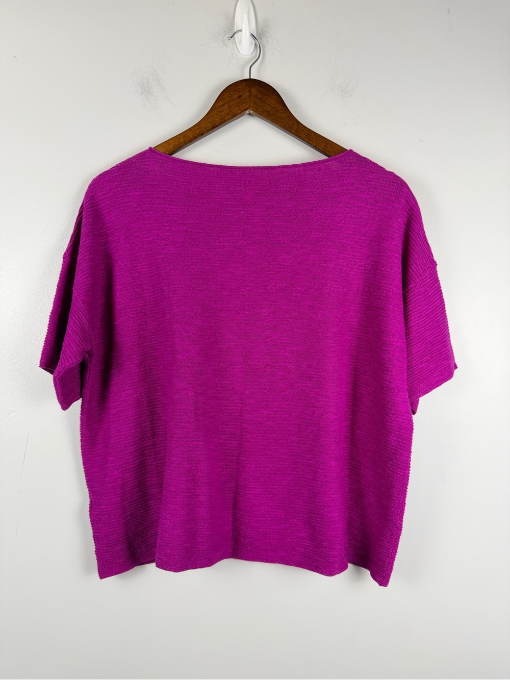 Eileen Fisher fuchsia pink round boat neck Linen cotton knit top blouse size S - Picture 4 of 4
